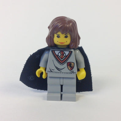 LEGO Minifigure-Hermione, Gryffindor Shield Torso, Light Gray Legs, Black Cape with Stars-Harry Potter / Sorcerer's Stone-HP002-Creative Brick Builders